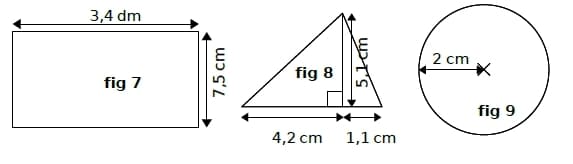 Périmètre et aire de rectangle, triangle et cercle