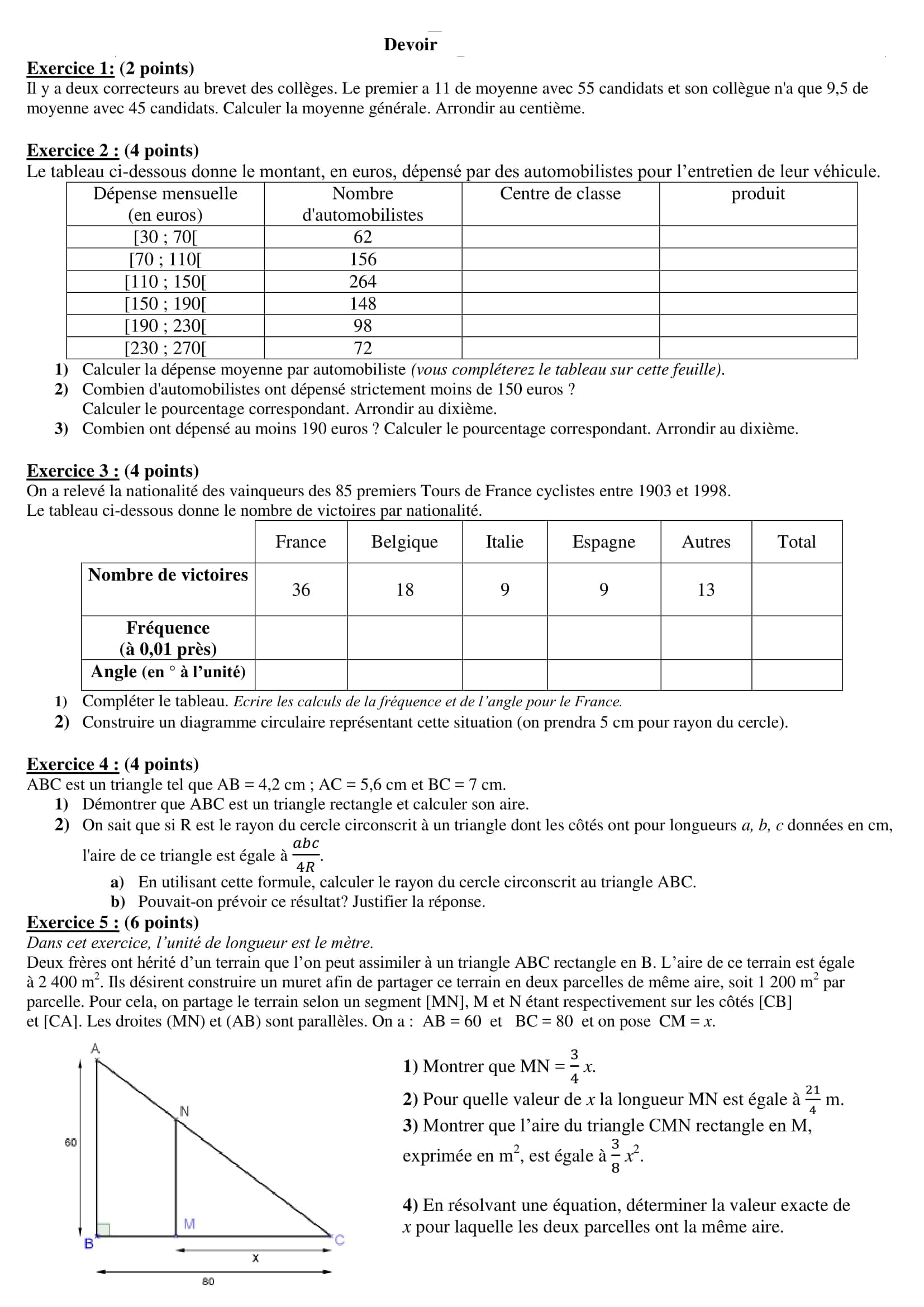 Devoir Maison 4ème Maths Avec Correction Contrôles de maths en 4ème et DS à télécharger en pdf.