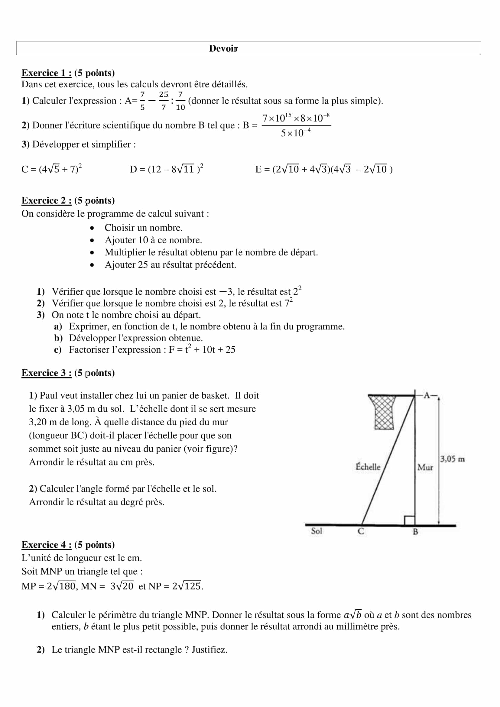 Dm De Maths 3ème Correction 2021 Contrôles de maths en 3ème et DS à télécharger en pdf.