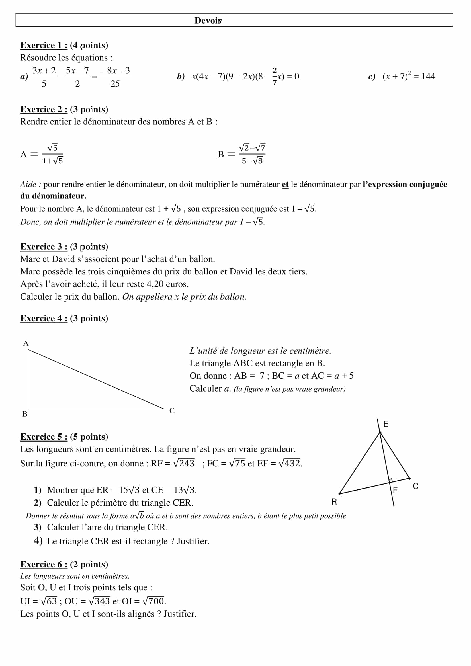 Dm De Maths 3ème Correction 2021 Contrôles de maths en 3ème et DS à télécharger en pdf.