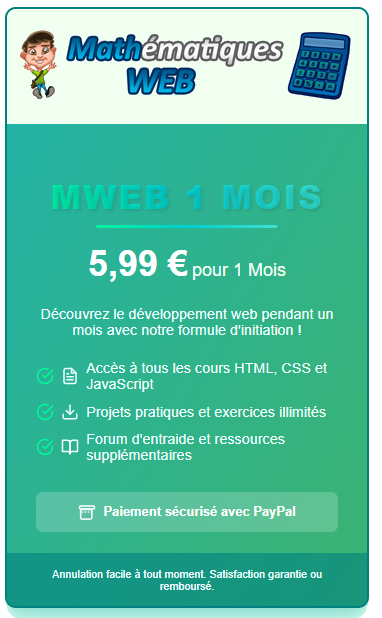 Abonnement Mathématiques Web 1 Mois