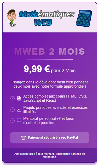 Abonnement Mathématiques Web 2 Mois